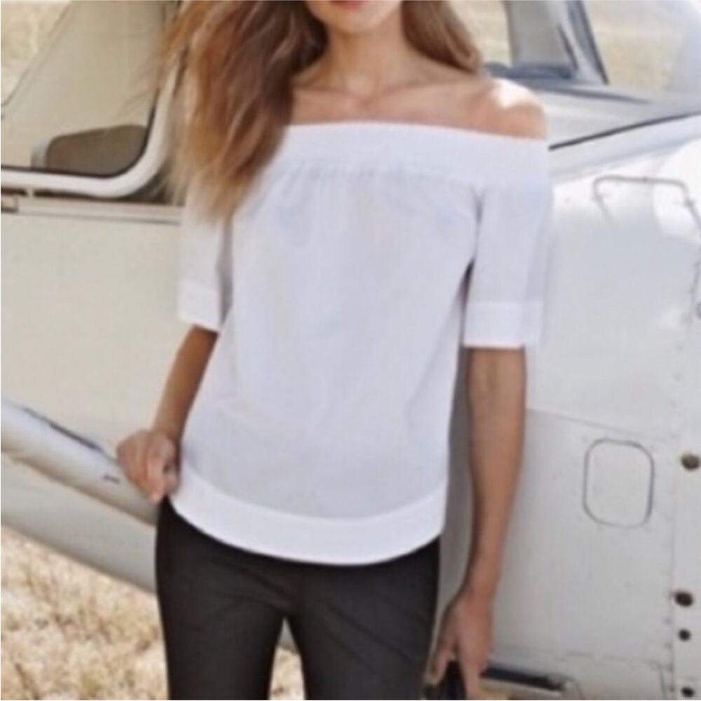 J Crew Off Shoulder White Short Sleeve Blouse Top Shirt Size 0 100% Cotton F2059